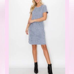 JOH AUDREY DRESS Suede Faux Silver Gray Short Cap sleeve Midi Tunic Women’s XL
